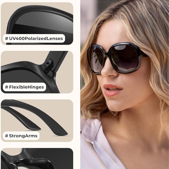 Bug Eye Oversized Polarized Sunglasses Womens, Trendy Retro Sun Glasses for Wome - Picture 5 of 6